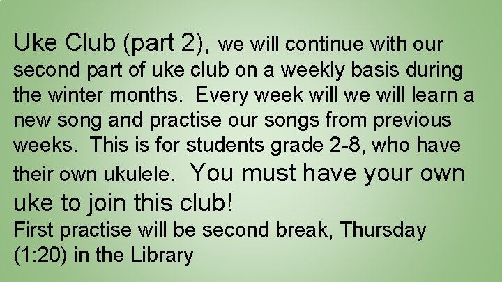 Uke Club (part 2), we will continue with our second part of uke club