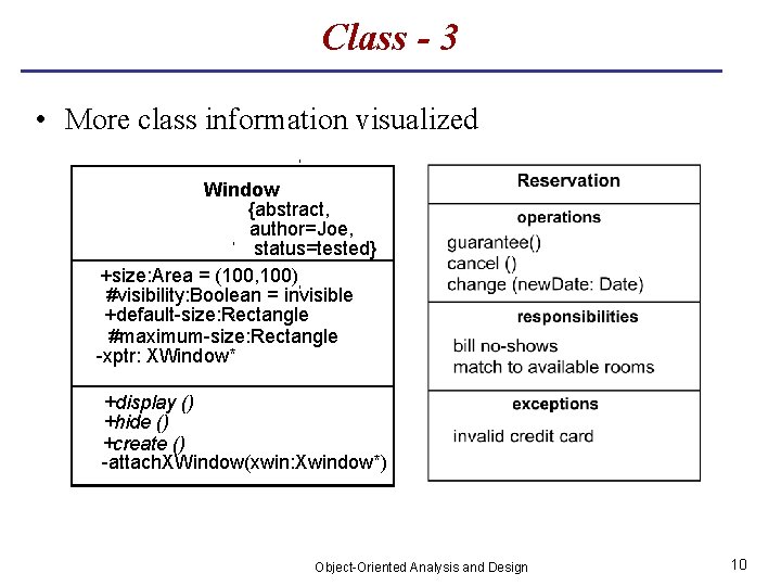 Class - 3 • More class information visualized Window {abstract, author=Joe, status=tested} +size: Area