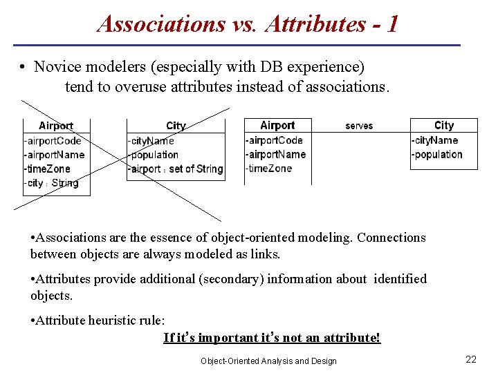 Associations vs. Attributes - 1 • Novice modelers (especially with DB experience) tend to