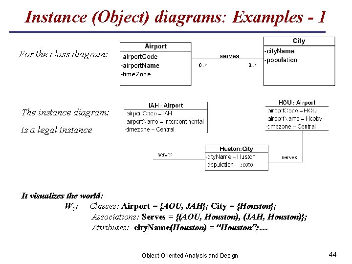 Instance (Object) diagrams: Examples - 1 For the class diagram: The instance diagram: is