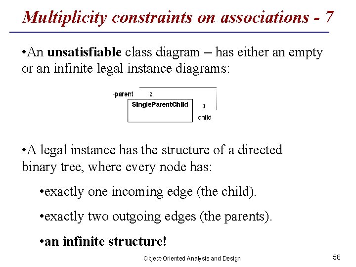 Multiplicity constraints on associations - 7 • An unsatisfiable class diagram – has either