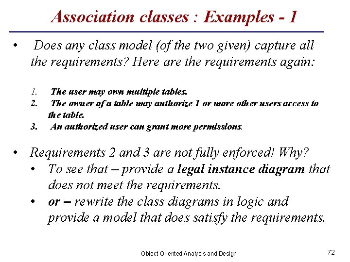 Association classes : Examples - 1 • Does any class model (of the two