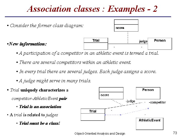 Association classes : Examples - 2 • Consider the former class diagram: • New