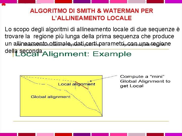 ALGORITMO DI SMITH & WATERMAN PER L’ALLINEAMENTO LOCALE Lo scopo degli algoritmi di allineamento