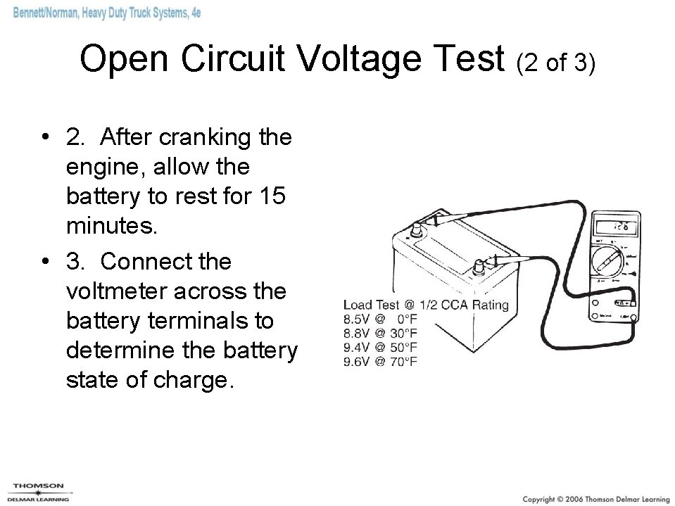 Open Circuit Voltage Test (2 of 3) • 2. After cranking the engine, allow
