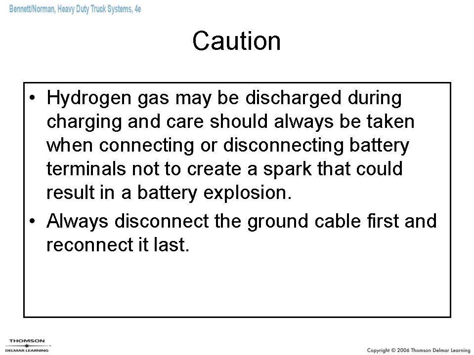 Caution • Hydrogen gas may be discharged during charging and care should always be