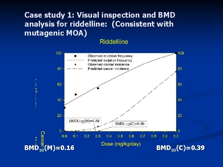 Case study 1: Visual inspection and BMD analysis for riddelline: (Consistent with mutagenic MOA)