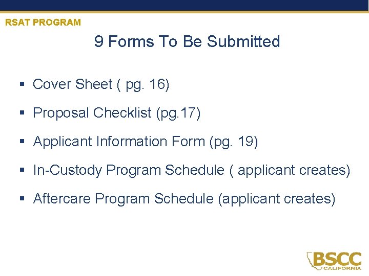 RSAT PROGRAM 9 Forms To Be Submitted § Cover Sheet ( pg. 16) §