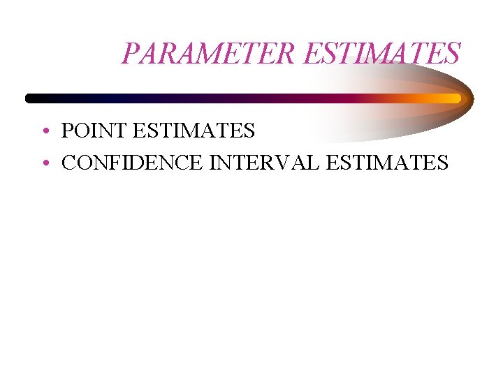 PARAMETER ESTIMATES • POINT ESTIMATES • CONFIDENCE INTERVAL ESTIMATES 