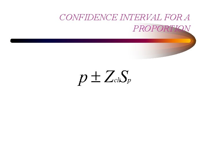 CONFIDENCE INTERVAL FOR A PROPORTION 