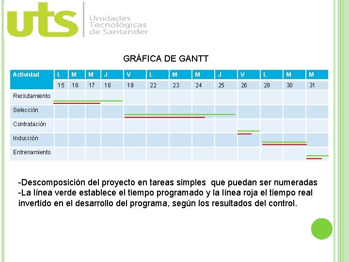 GRÁFICA DE GANTT Actividad L M M J V L M M 15 16