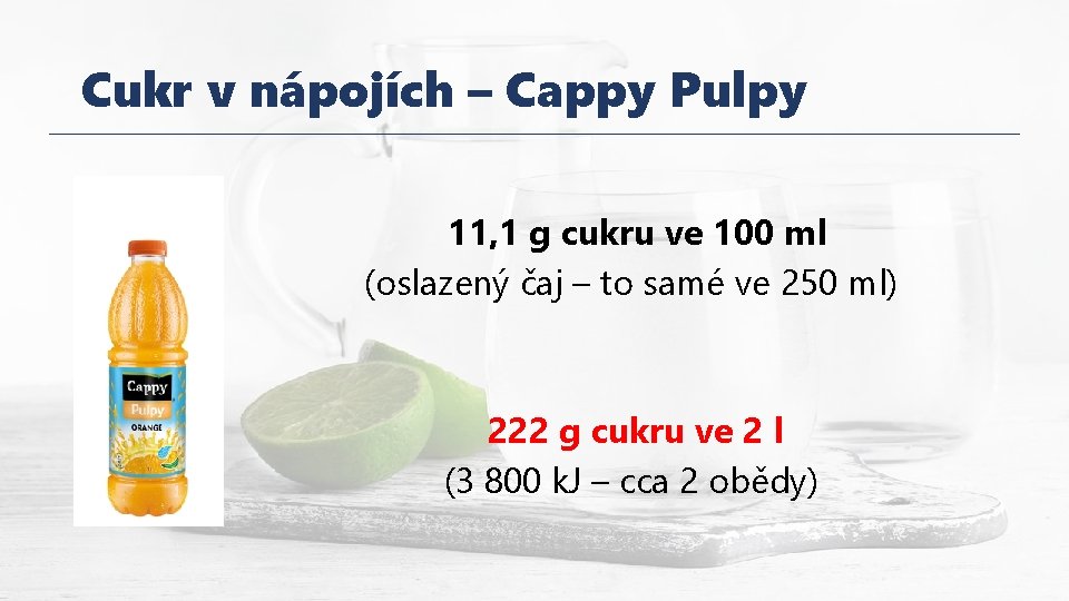 Cukr v nápojích – Cappy Pulpy 11, 1 g cukru ve 100 ml (oslazený