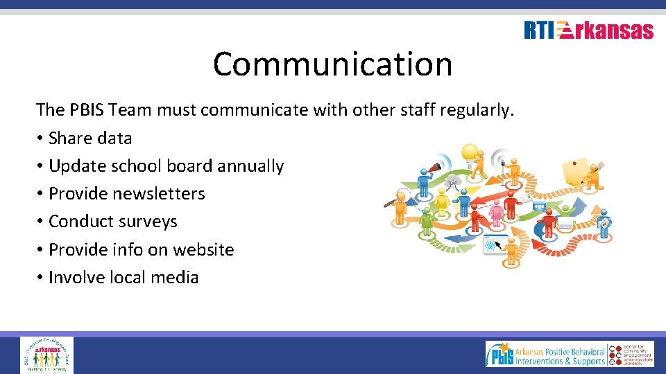 Communication The PBIS Team must communicate with other staff regularly. • Share data •
