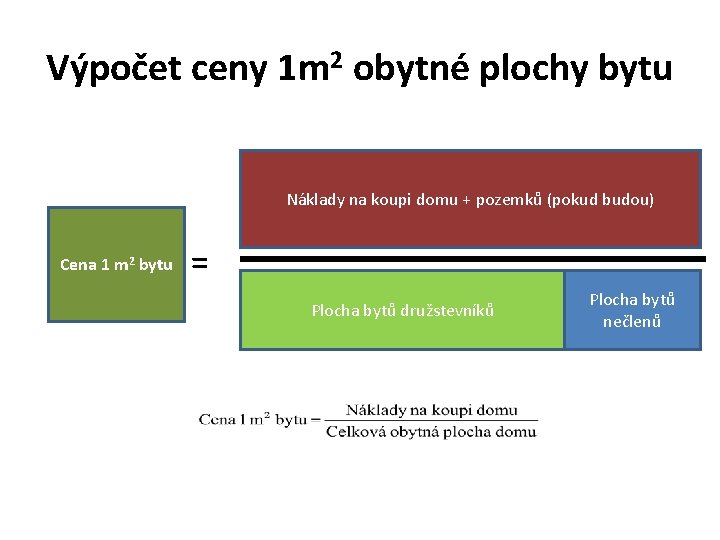 Výpočet ceny 1 m 2 obytné plochy bytu Náklady na koupi domu + pozemků