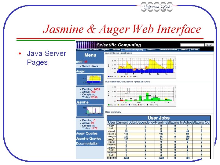 Jasmine & Auger Web Interface • Java Server Pages 