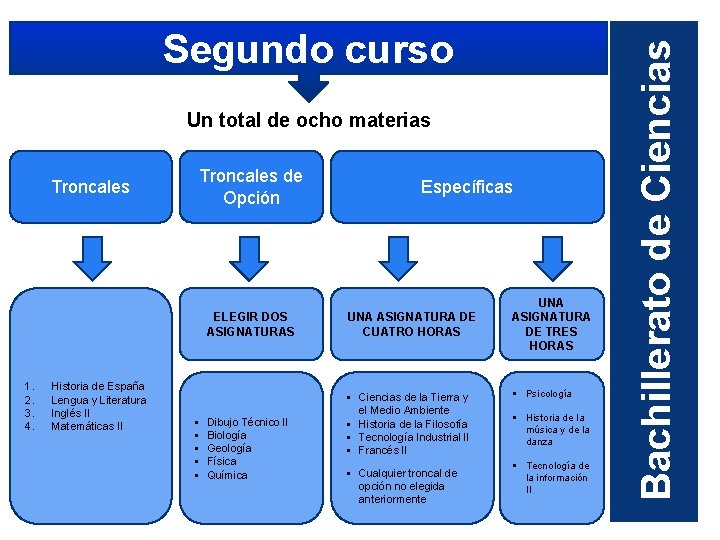 Un total de ocho materias Troncales de Opción Troncales ELEGIR DOS ASIGNATURAS 1. 2.