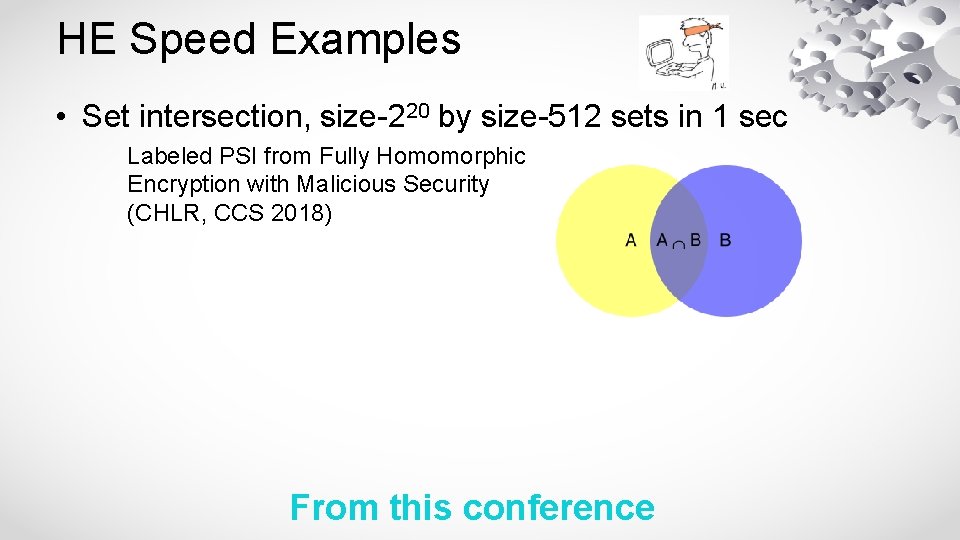 HE Speed Examples • Set intersection, size-220 by size-512 sets in 1 sec Labeled