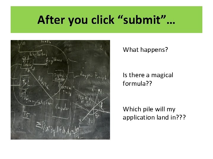 After you click “submit”… What happens? Is there a magical formula? ? Which pile