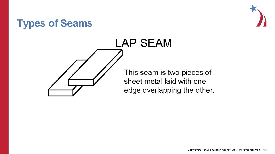 Types of Seams LAP SEAM This seam is two pieces of sheet metal laid