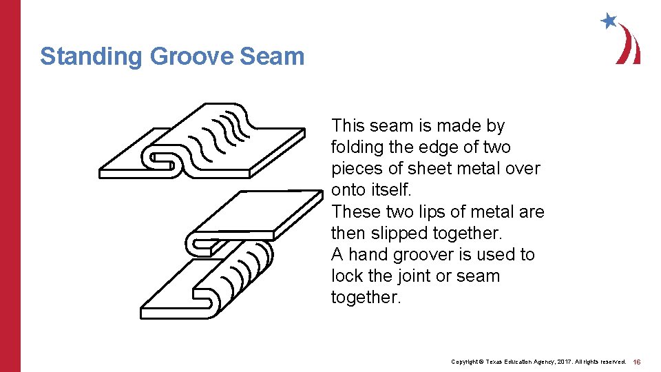 Standing Groove Seam This seam is made by folding the edge of two pieces