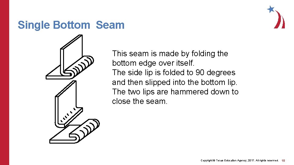 Single Bottom Seam This seam is made by folding the bottom edge over itself.