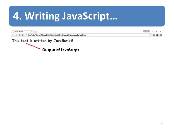 4. Writing Java. Script… Output of Java. Scirpt 21 4. Writing Java. Script… Output of Java. Scirpt 21