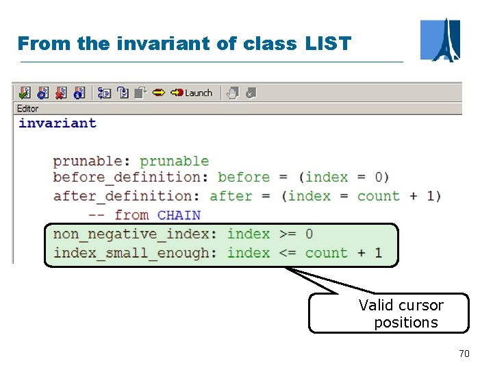 From the invariant of class LIST Valid cursor positions 70 