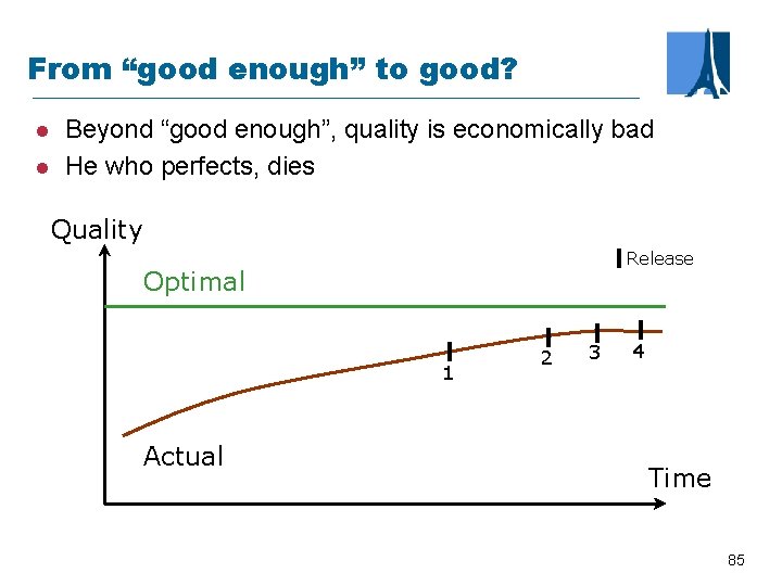 From “good enough” to good? l l Beyond “good enough”, quality is economically bad