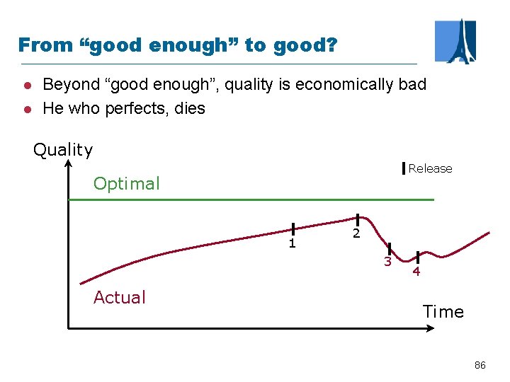 From “good enough” to good? l l Beyond “good enough”, quality is economically bad