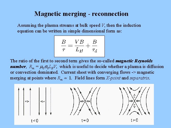 Magnetic merging - reconnection Assuming the plasma streams at bulk speed V, then the Magnetic merging - reconnection Assuming the plasma streams at bulk speed V, then the