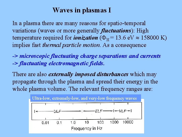 Waves in plasmas I In a plasma there are many reasons for spatio-temporal variations Waves in plasmas I In a plasma there are many reasons for spatio-temporal variations