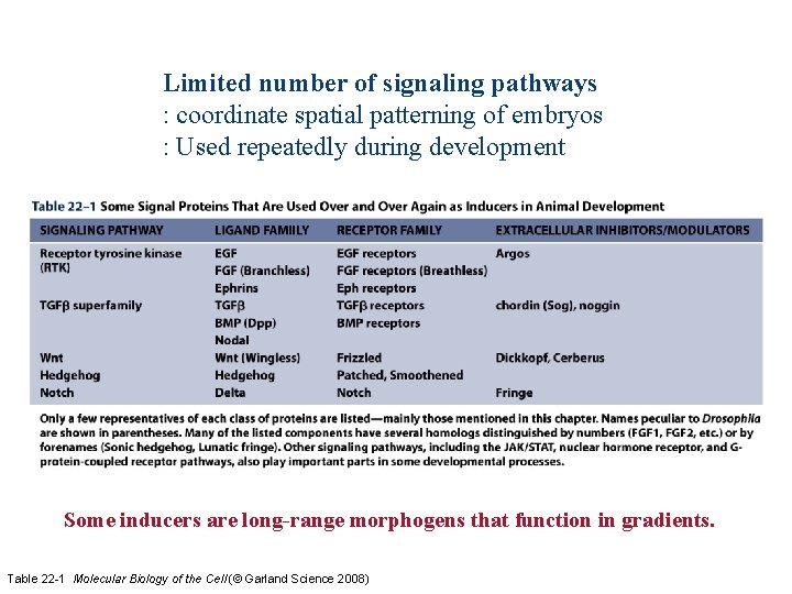 Limited number of signaling pathways : coordinate spatial patterning of embryos : Used repeatedly