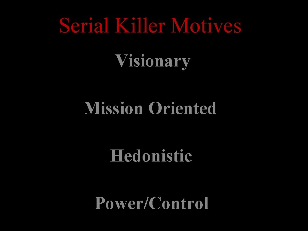 Serial Killer Motives Visionary Mission Oriented Hedonistic Power/Control 