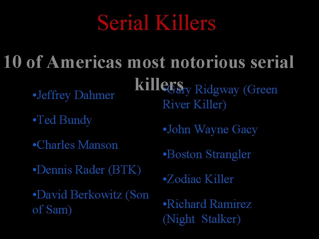 Serial Killers 10 of Americas most notorious serial killers • Gary Ridgway (Green •