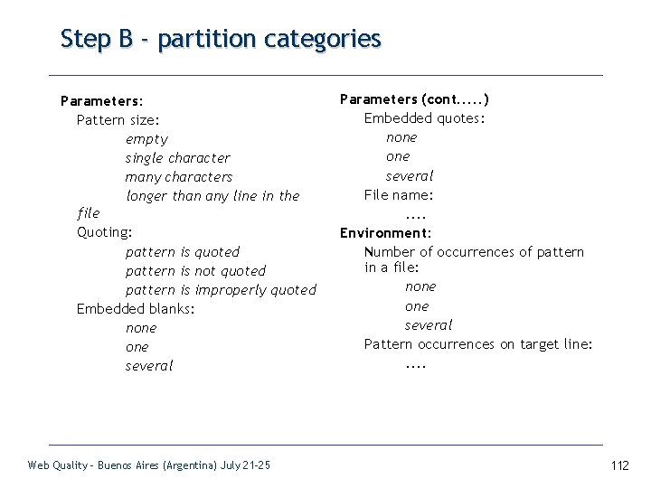 Step B - partition categories Parameters: Pattern size: empty single character many characters longer