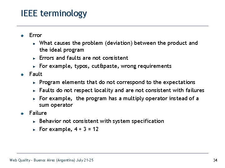 IEEE terminology Error What causes the problem (deviation) between the product and the ideal