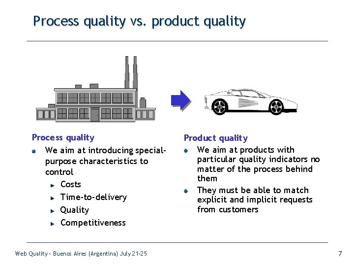 Process quality vs. product quality Process quality We aim at introducing specialpurpose characteristics to