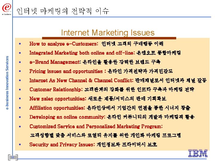 인터넷 마케팅의 전략적 이슈 e-business Innovation Services Internet Marketing Issues § How to analyze