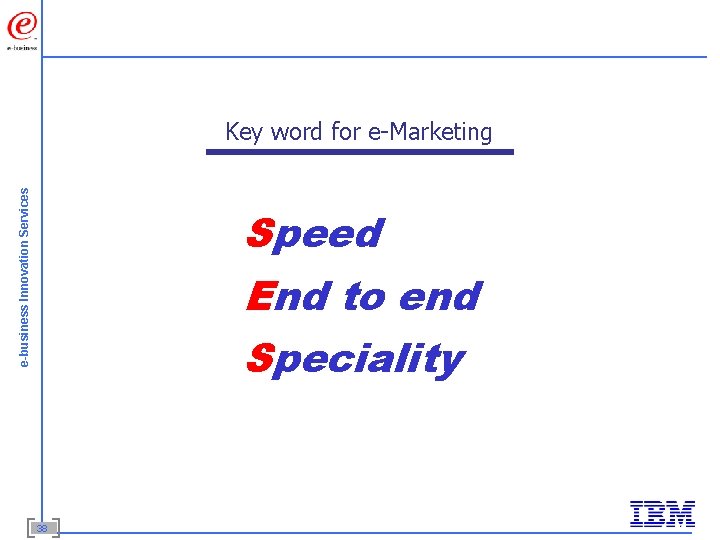 e-business Innovation Services Key word for e-Marketing Speed End to end Speciality 38 
