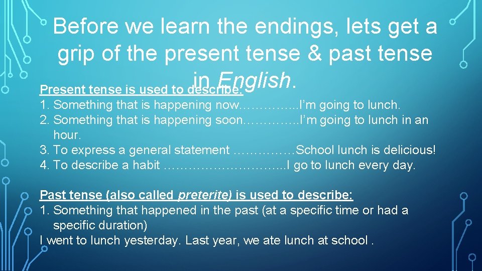 Before we learn the endings, lets get a grip of the present tense &
