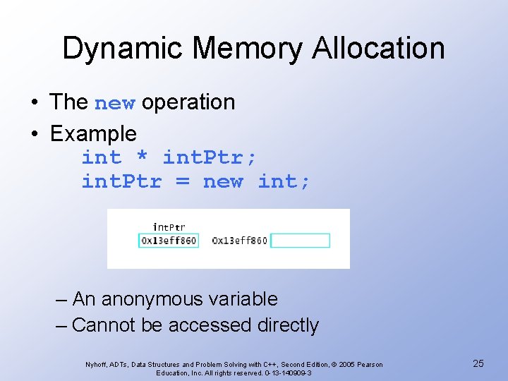 Dynamic Memory Allocation • The new operation • Example int * int. Ptr; int.