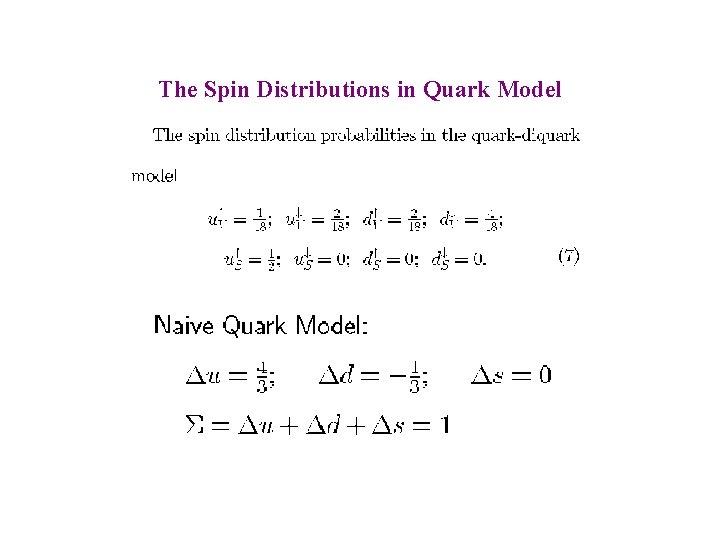 The Spin Distributions in Quark Model 