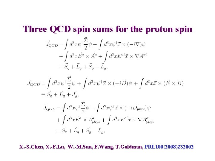 Three QCD spin sums for the proton spin X. -S. Chen, X. -F. Lu,