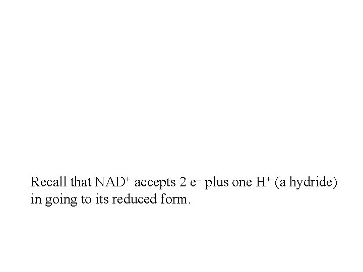 Recall that NAD+ accepts 2 e- plus one H+ (a hydride) in going to