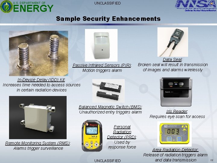 U. S. DEPARTMENT OF UNCLASSIFIED ENERGY Defense Nuclear Nonproliferation Sample Security Enhancements Passive Infrared