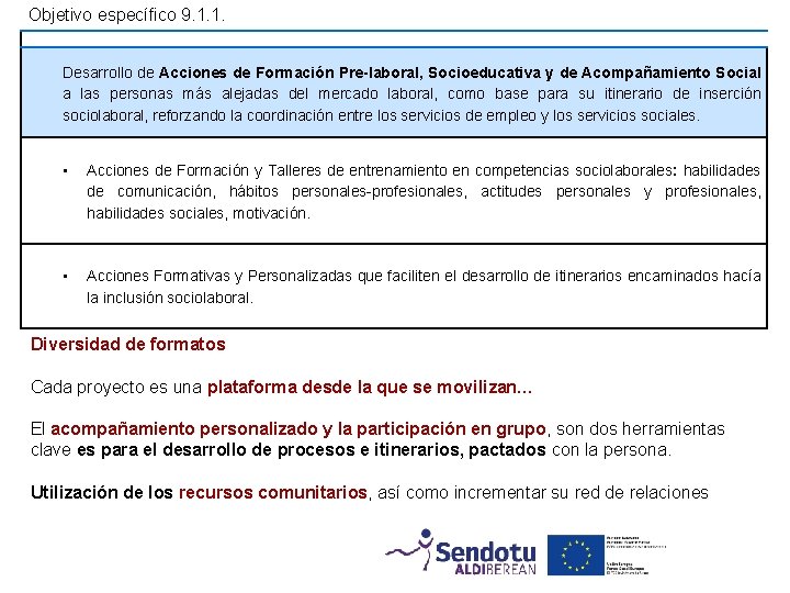 Objetivo específico 9. 1. 1. Desarrollo de Acciones de Formación Pre-laboral, Socioeducativa y de