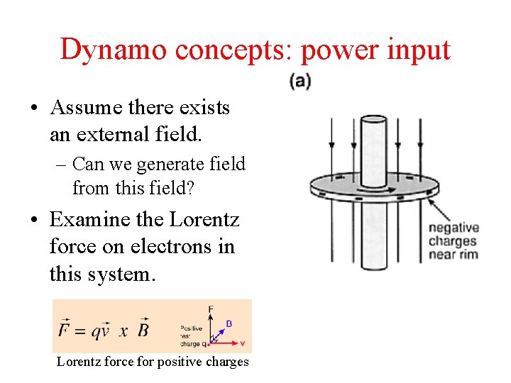 Dynamo concepts: power input • Assume there exists an external field. – Can we