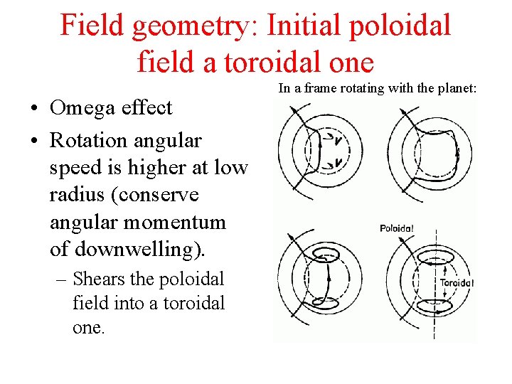 Field geometry: Initial poloidal field a toroidal one • Omega effect • Rotation angular