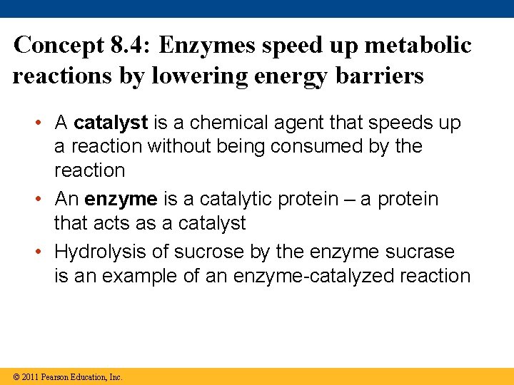 Concept 8. 4: Enzymes speed up metabolic reactions by lowering energy barriers • A
