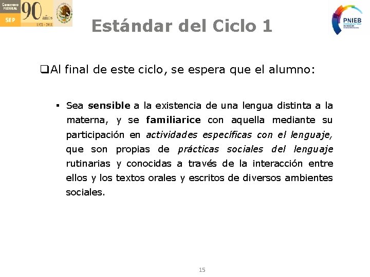 Estándar del Ciclo 1 q Al final de este ciclo, se espera que el